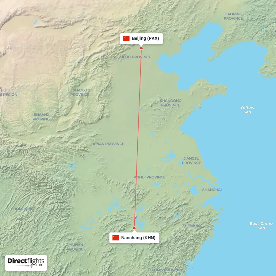 KHN - PKX route map