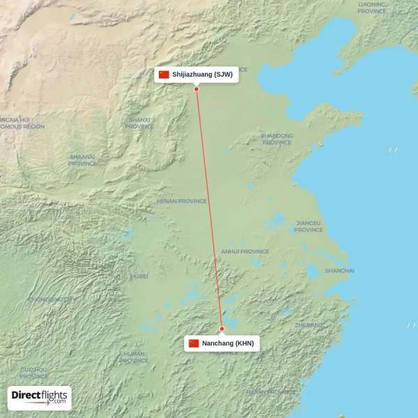 Nanchang - Shijiazhuang direct flight map