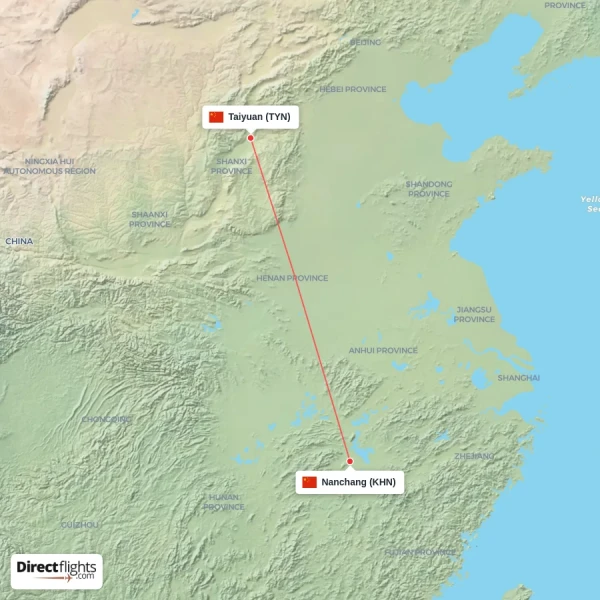 Nanchang - Taiyuan direct flight map