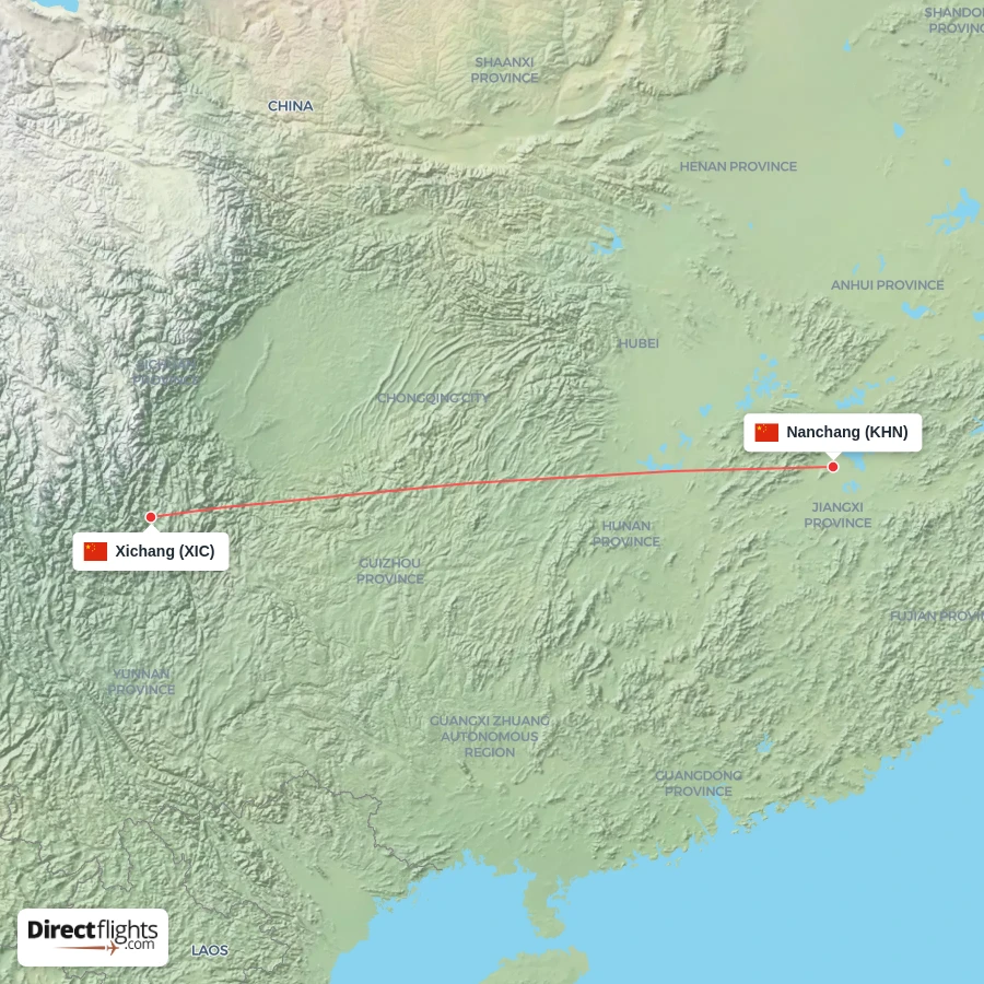 KHN - XIC route map