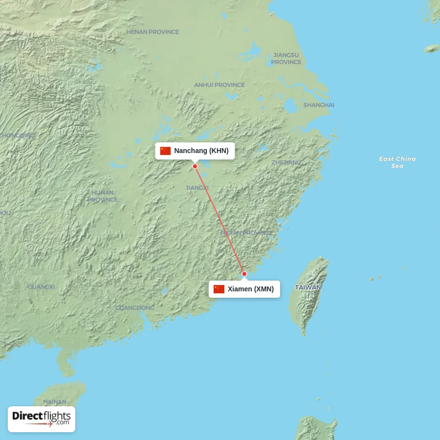 KHN - XMN route map