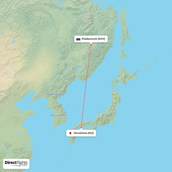 Khabarovsk - Hiroshima direct flight map
