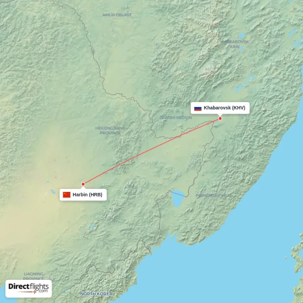 Khabarovsk - Harbin direct flight map