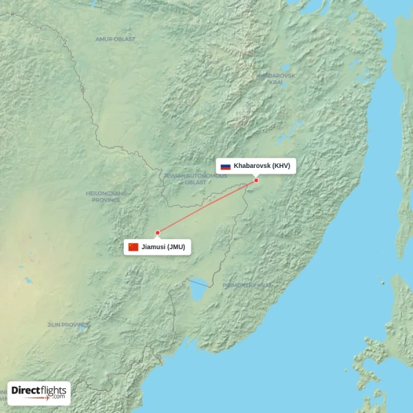 Khabarovsk - Jiamusi direct flight map