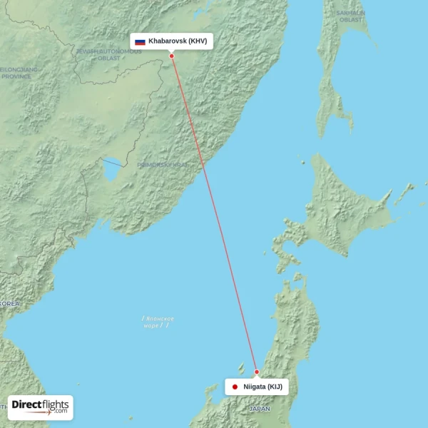 Khabarovsk - Niigata direct flight map