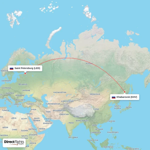 Khabarovsk - Saint Petersburg direct flight map