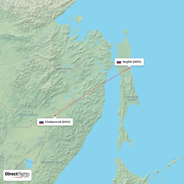 Khabarovsk - Nogliki direct flight map