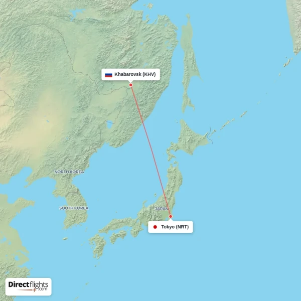 Khabarovsk - Tokyo direct flight map