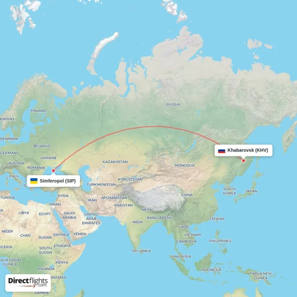 Khabarovsk - Simferopol direct flight map