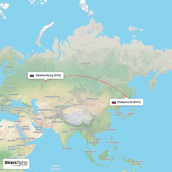 Khabarovsk - Yekaterinburg direct flight map