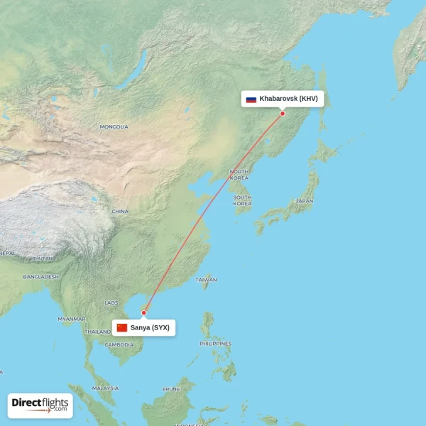 Khabarovsk - Sanya direct flight map