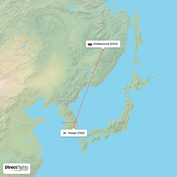 Khabarovsk - Daegu direct flight map
