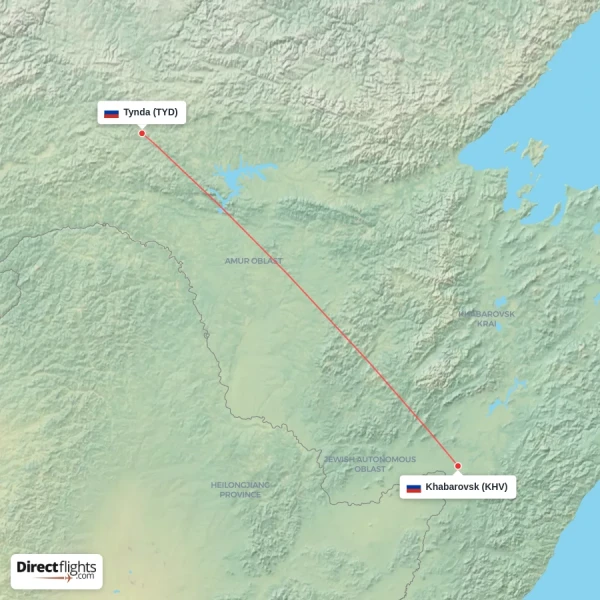 Khabarovsk - Tynda direct flight map