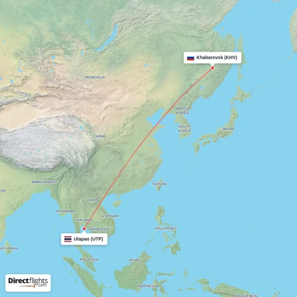 Khabarovsk - Utapao direct flight map