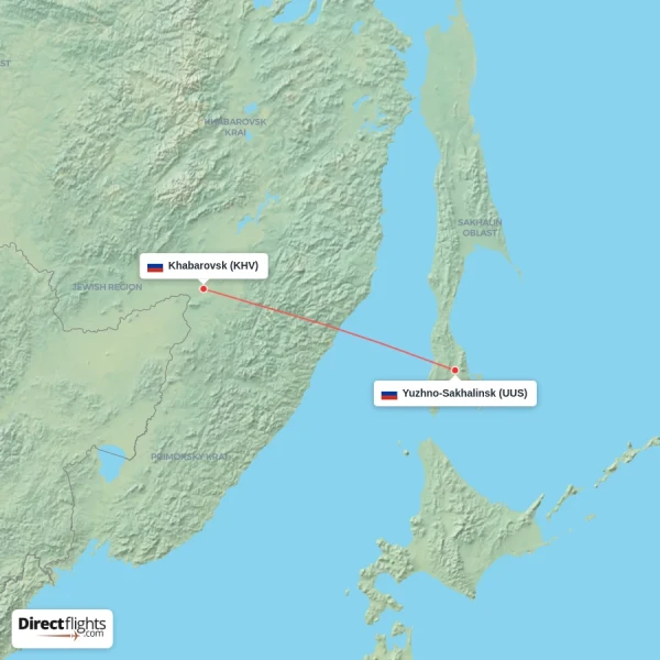 Khabarovsk - Yuzhno-Sakhalinsk direct flight map