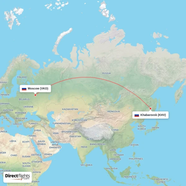 Khabarovsk - Moscow direct flight map