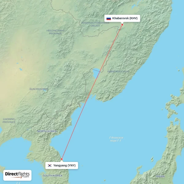 Khabarovsk - Yangyang direct flight map