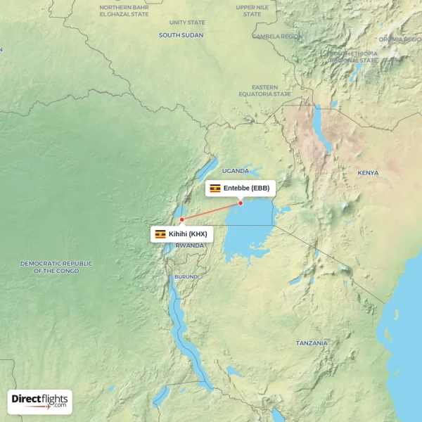 Kihihi - Entebbe direct flight map