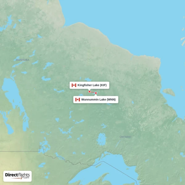 Kingfisher Lake - Wunnummin Lake direct flight map