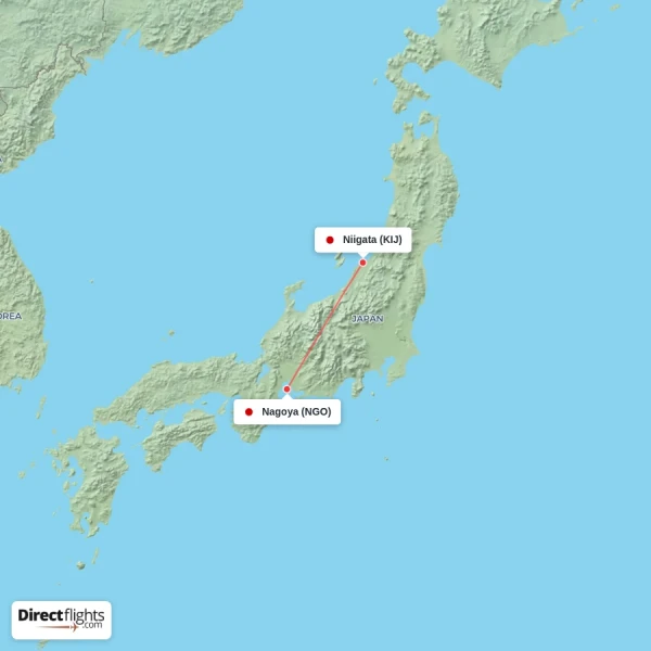 Niigata - Nagoya direct flight map