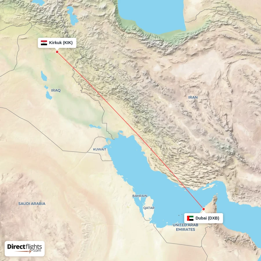 KIK - DXB route map