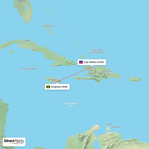Kingston - Cap Haitien direct flight map