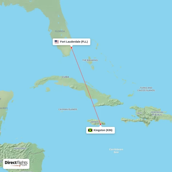 Kingston - Fort Lauderdale direct flight map