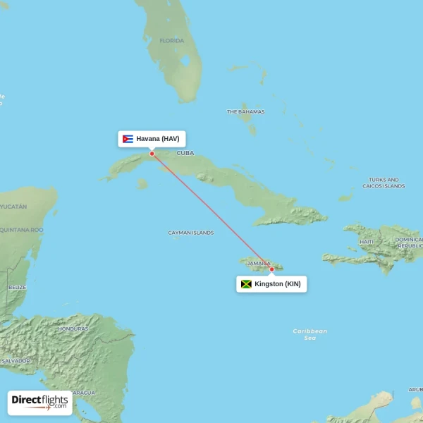 Kingston - Havana direct flight map