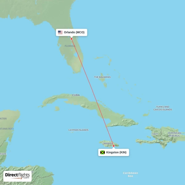 Kingston - Orlando direct flight map