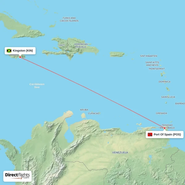 Kingston - Port Of Spain direct flight map
