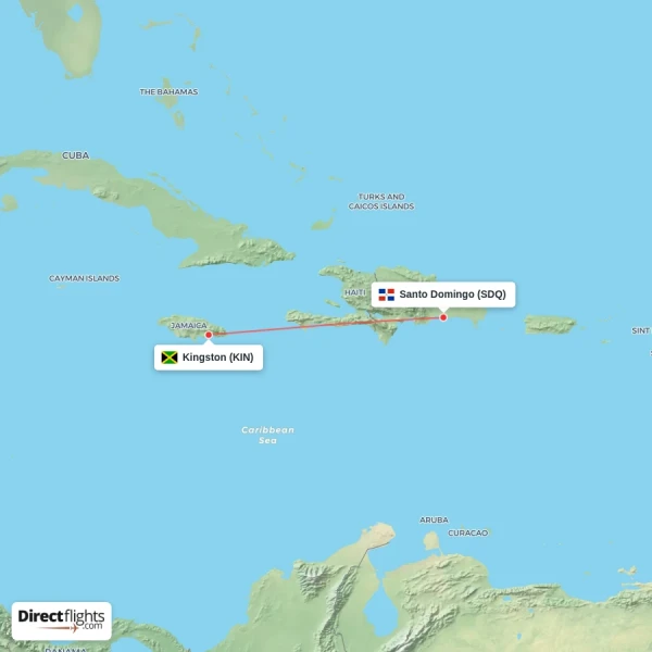 Kingston - Santo Domingo direct flight map