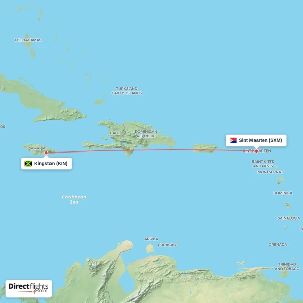 Kingston - Sint Maarten direct flight map