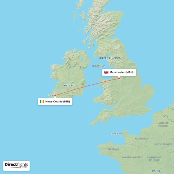 Kerry County - Manchester direct flight map