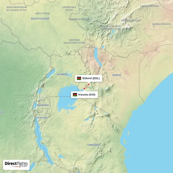 Kisumu - Eldoret direct flight map