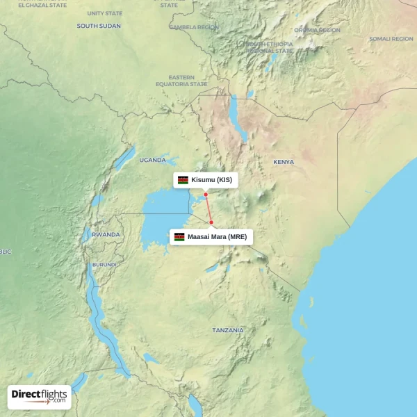 Kisumu - Maasai Mara direct flight map