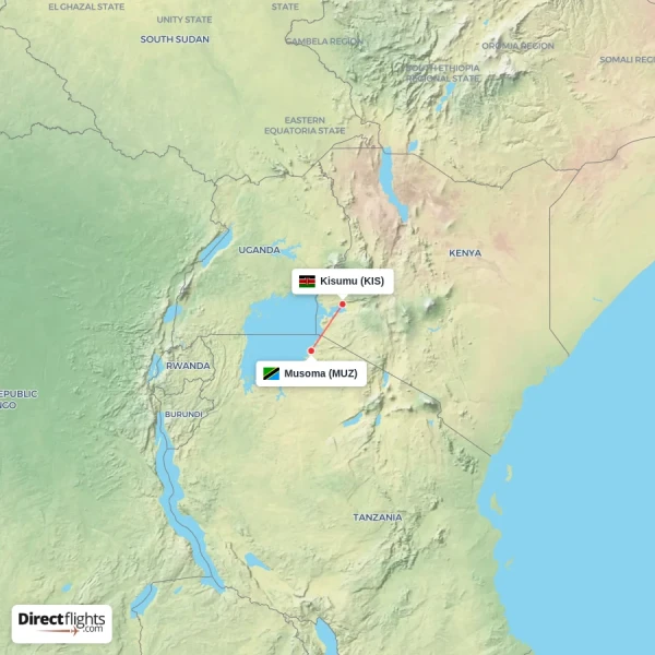 Kisumu - Musoma direct flight map