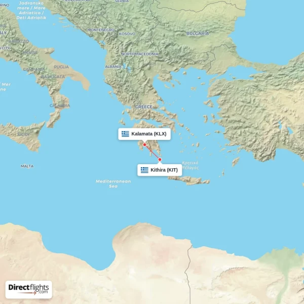 Kithira - Kalamata direct flight map