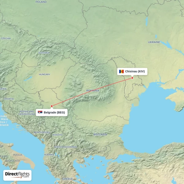 Chisinau - Belgrade direct flight map