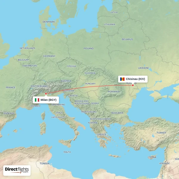 Chisinau - Milan direct flight map