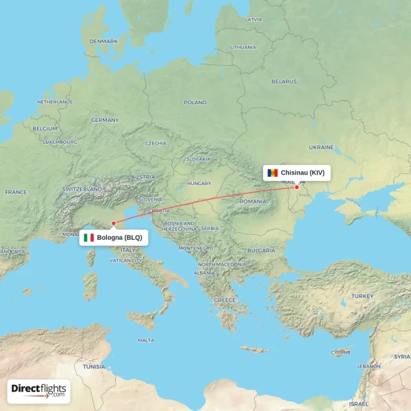 Chisinau - Bologna direct flight map