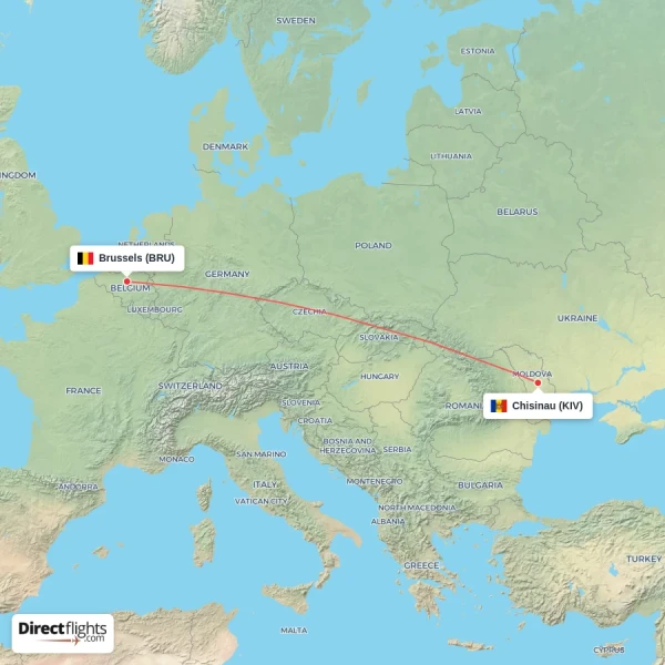Chisinau - Brussels direct flight map