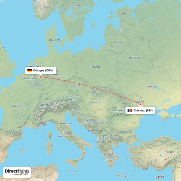 Chisinau - Cologne direct flight map