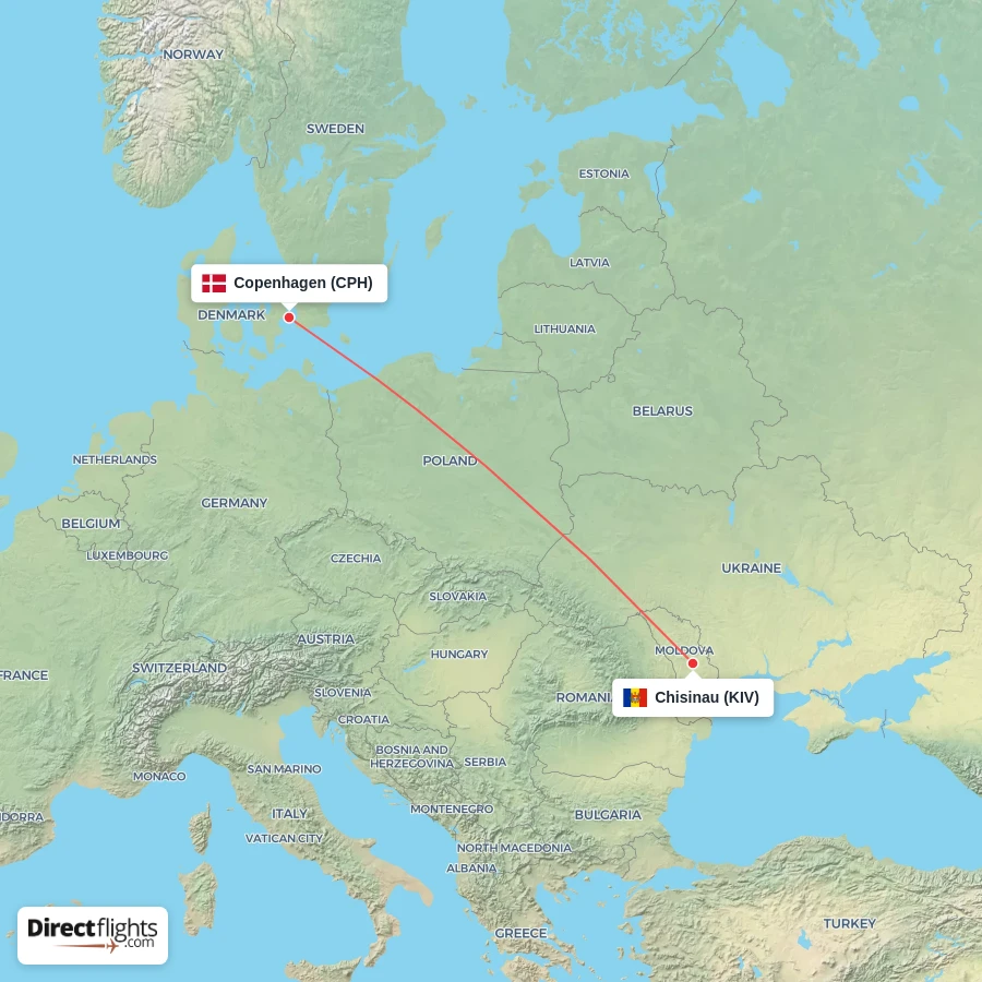 KIV - CPH route map