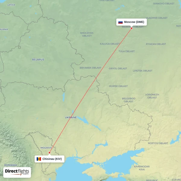 Chisinau - Moscow direct flight map