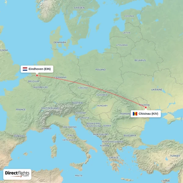 Chisinau - Eindhoven direct flight map