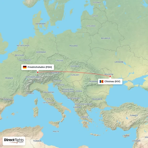 Chisinau - Friedrichshafen direct flight map