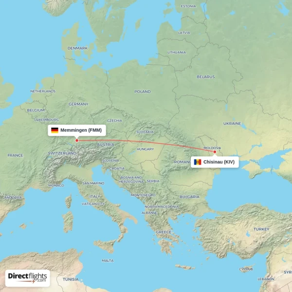 Chisinau - Memmingen direct flight map