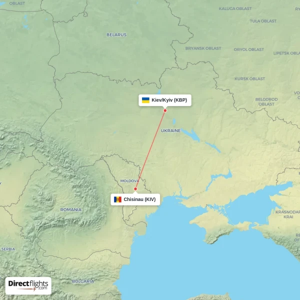 Chisinau - Kiev/Kyiv direct flight map