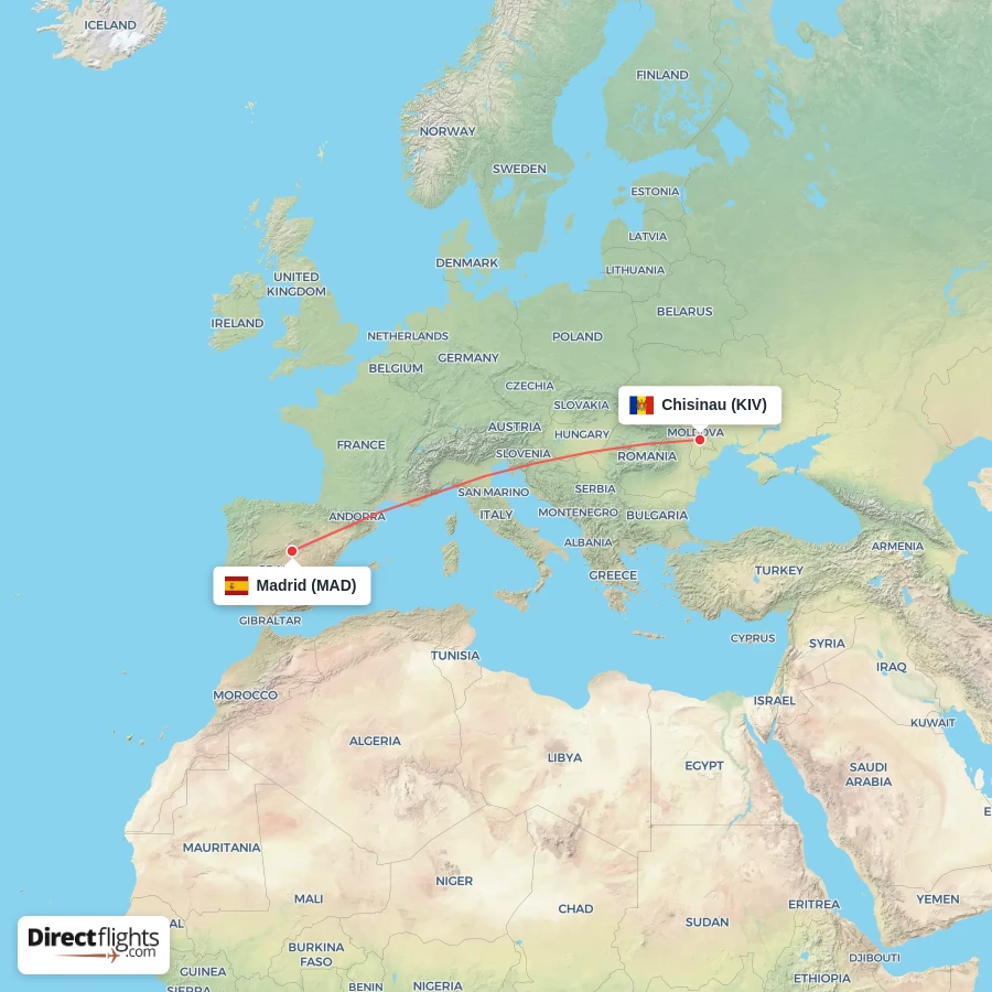 KIV - MAD route map
