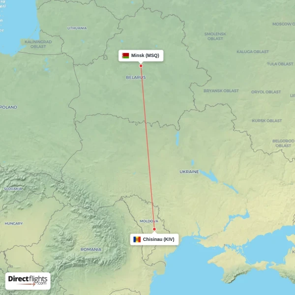 Chisinau - Minsk direct flight map